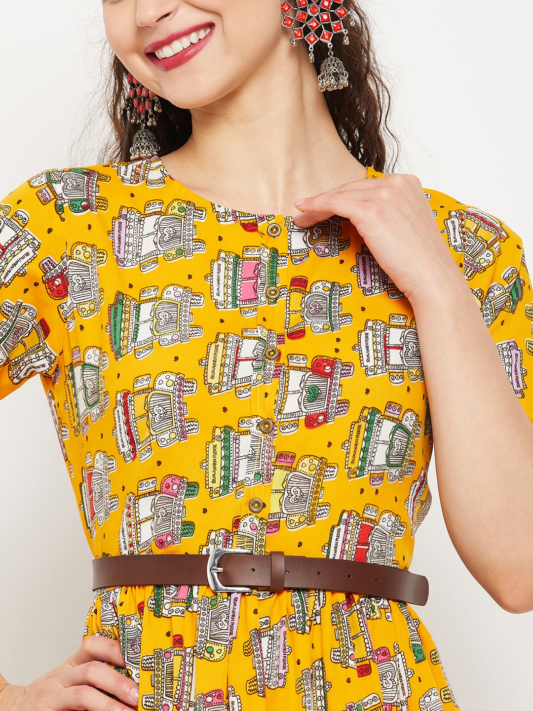 Printed Maxi Dress with Belt