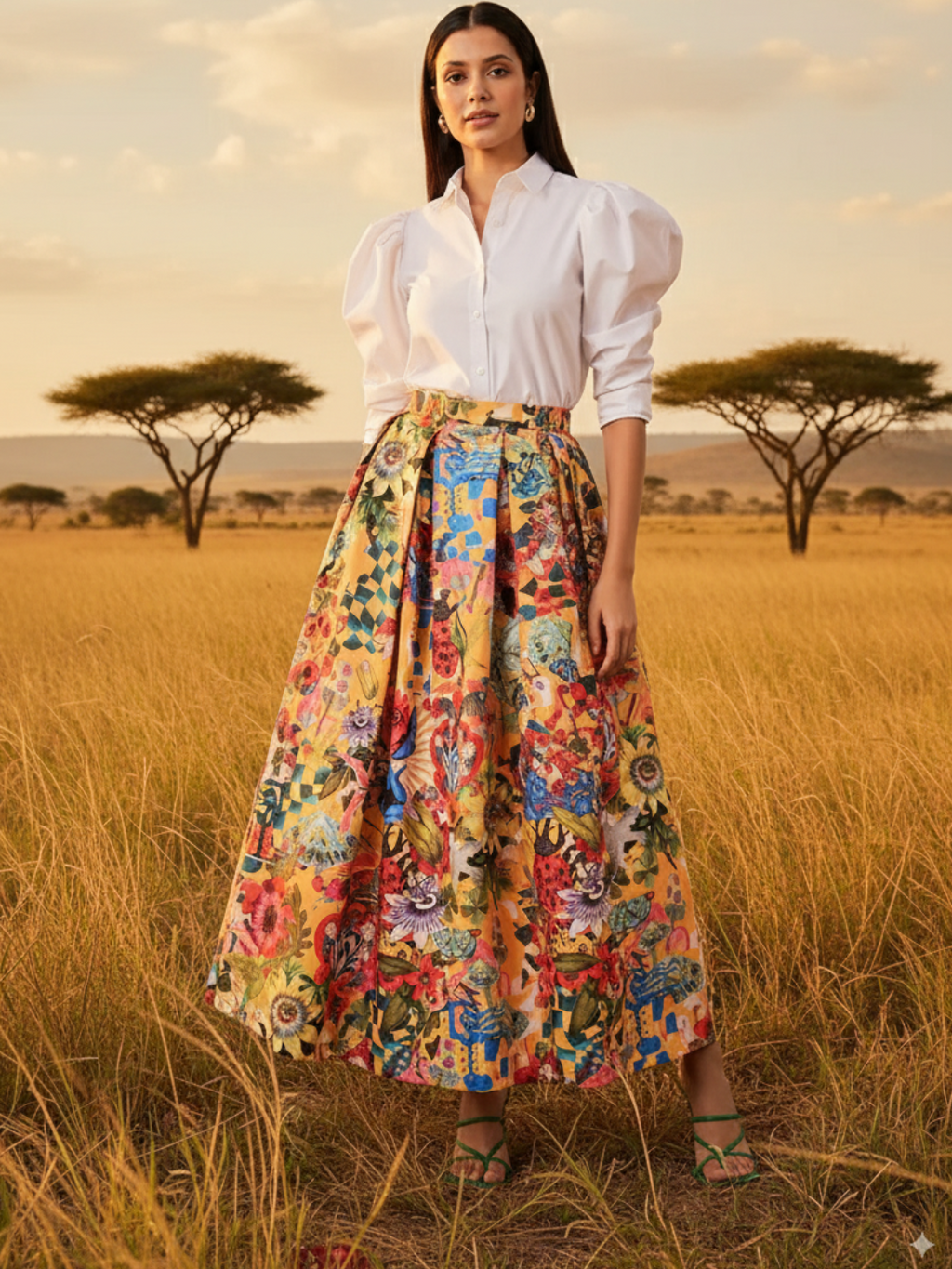 Box Pleated Midi Linen Skirt - Uptownie