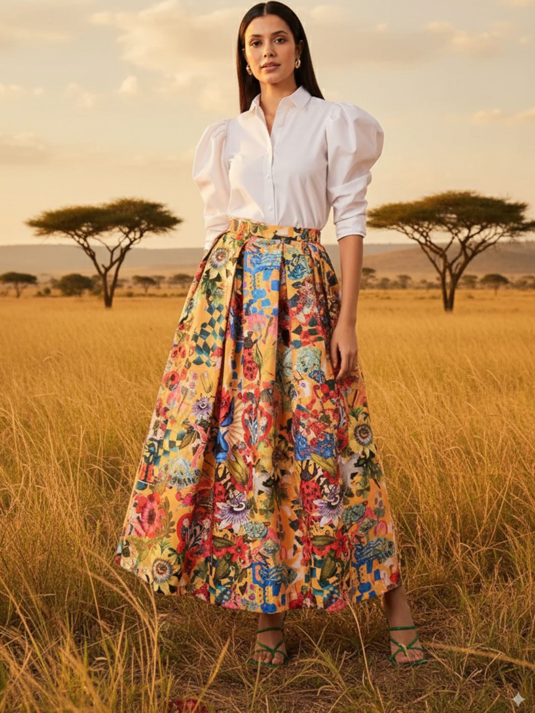 Box Pleated Midi Linen Skirt - Uptownie