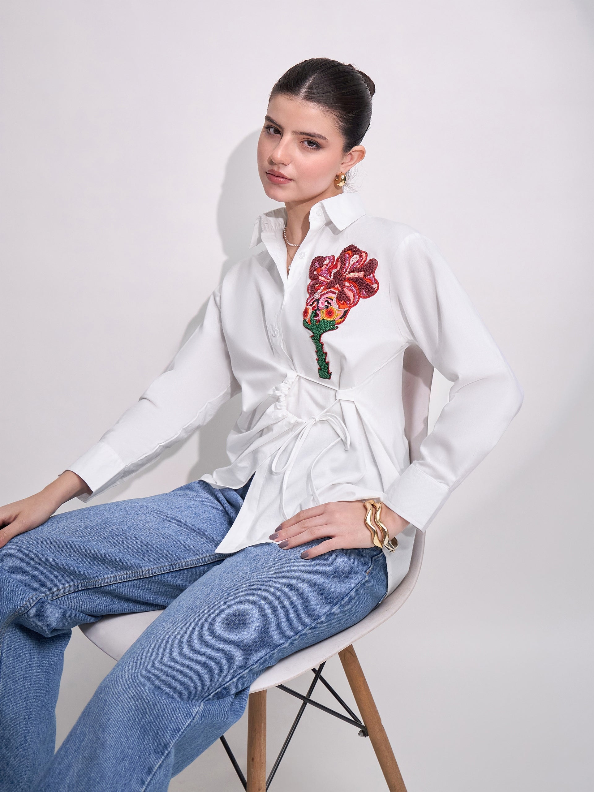 Side Tie-Up Cotton Shirt