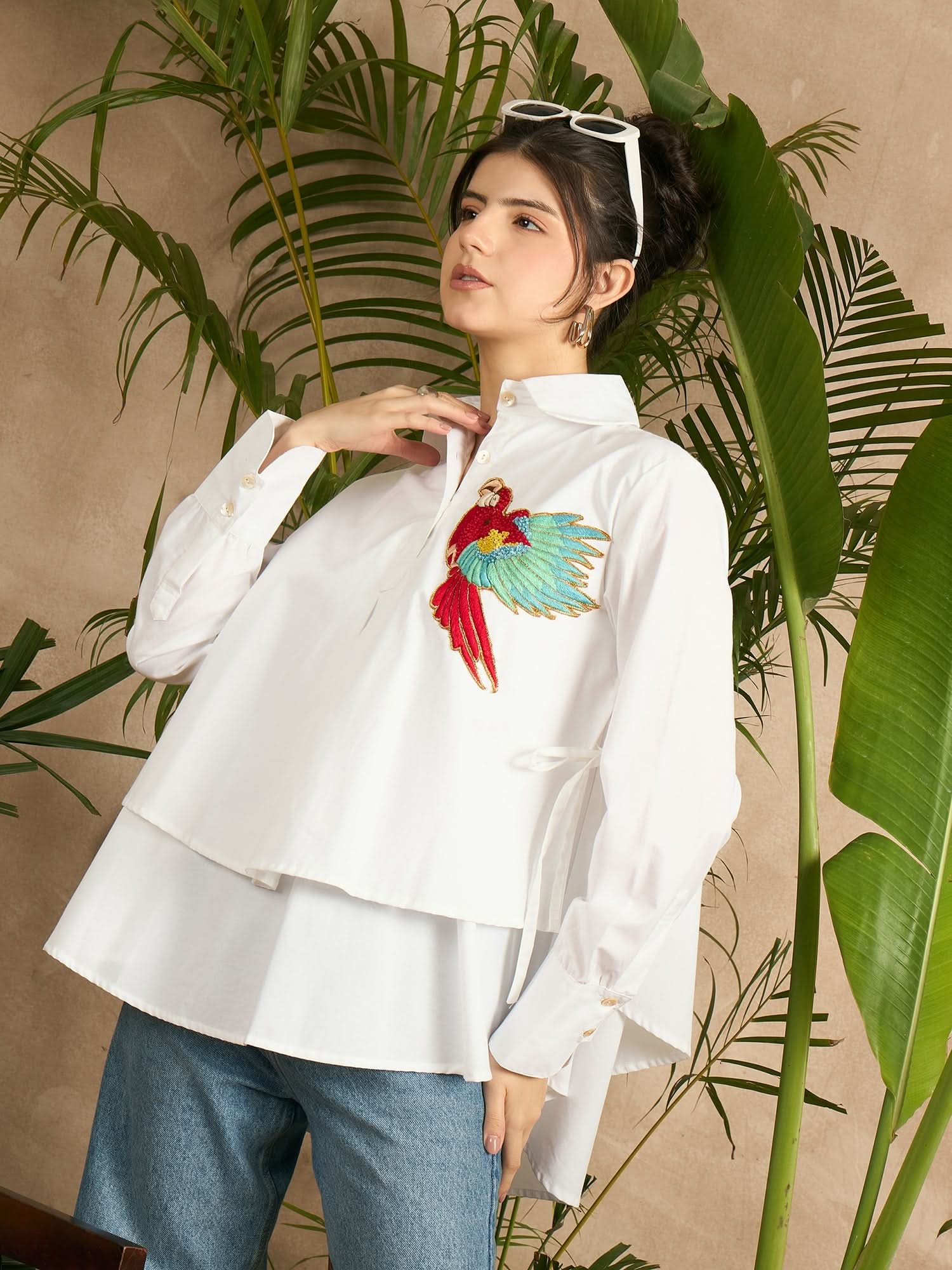 Double Layered Applique Cotton Shirt