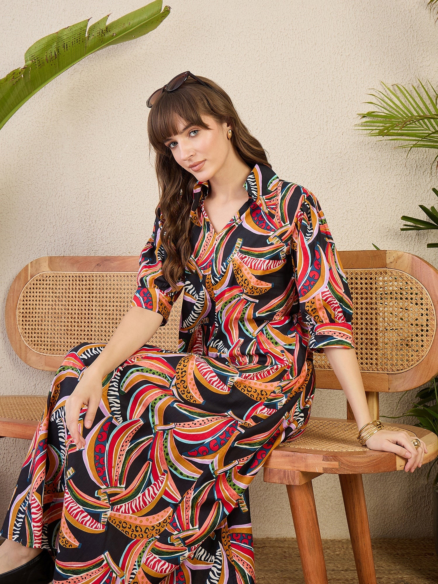 Front Pleated Cotton Midi Dress