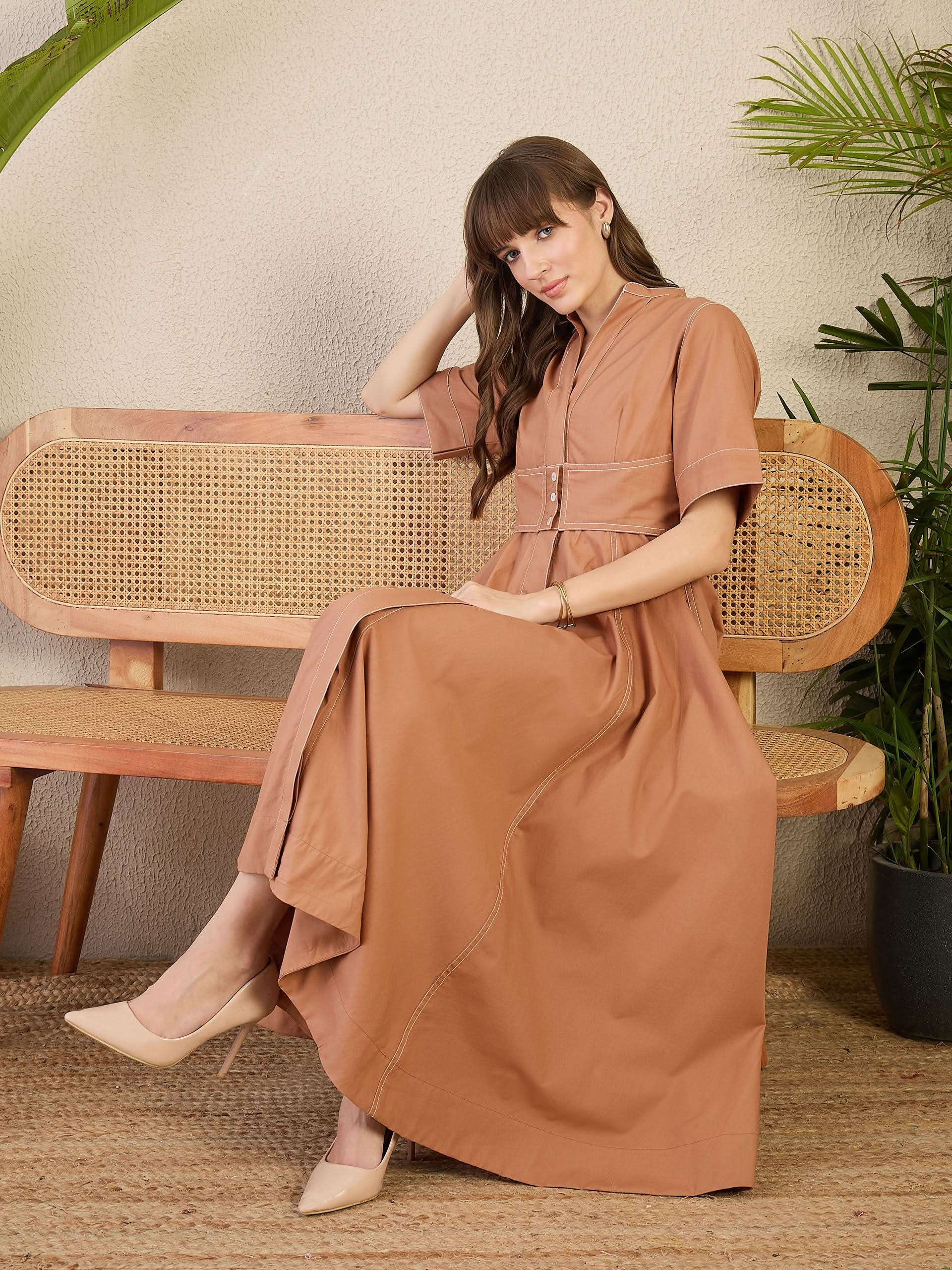 Corset Panelled Cotton Midi Dress