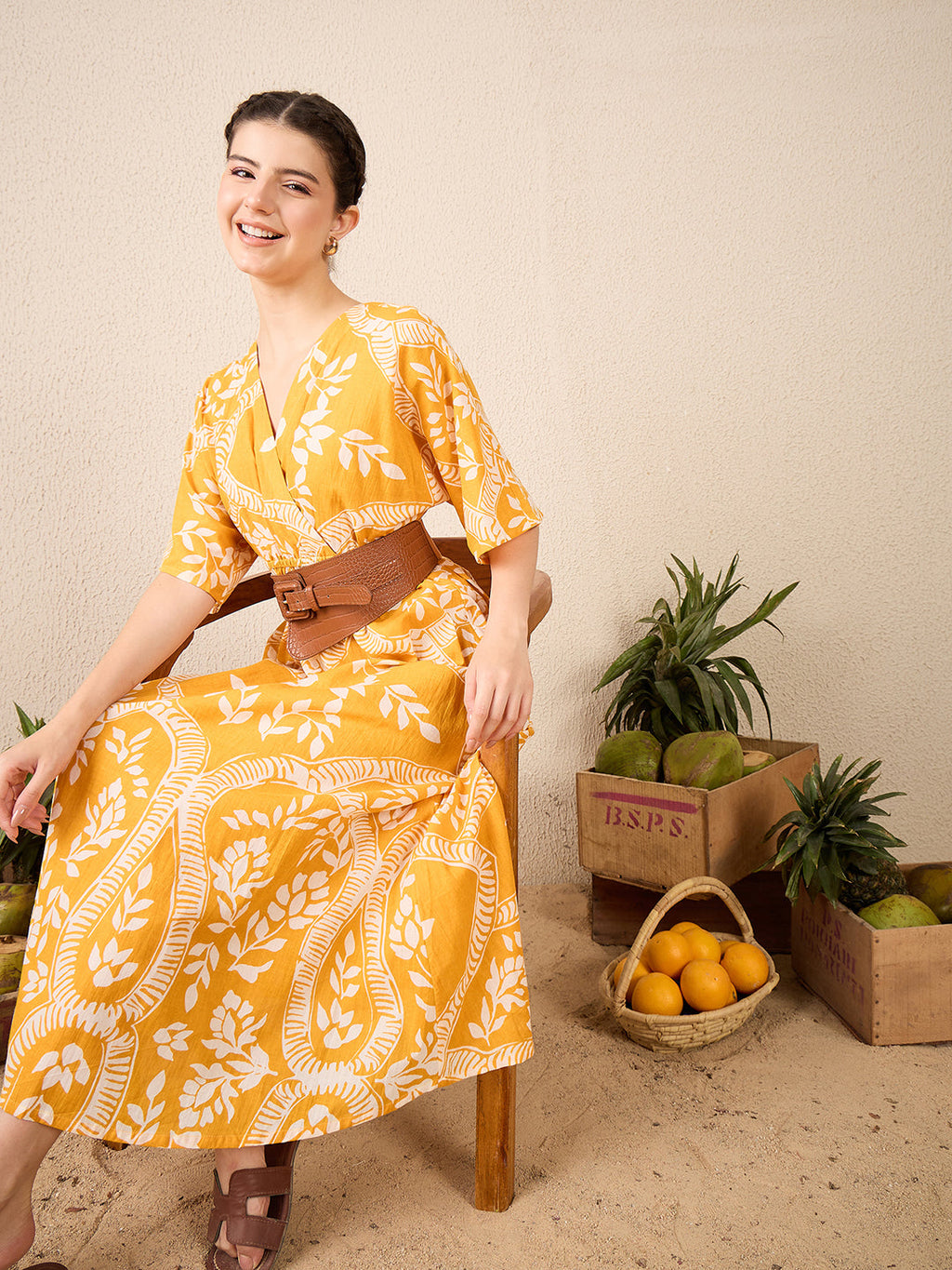 V-neck Cotton Midi Dress