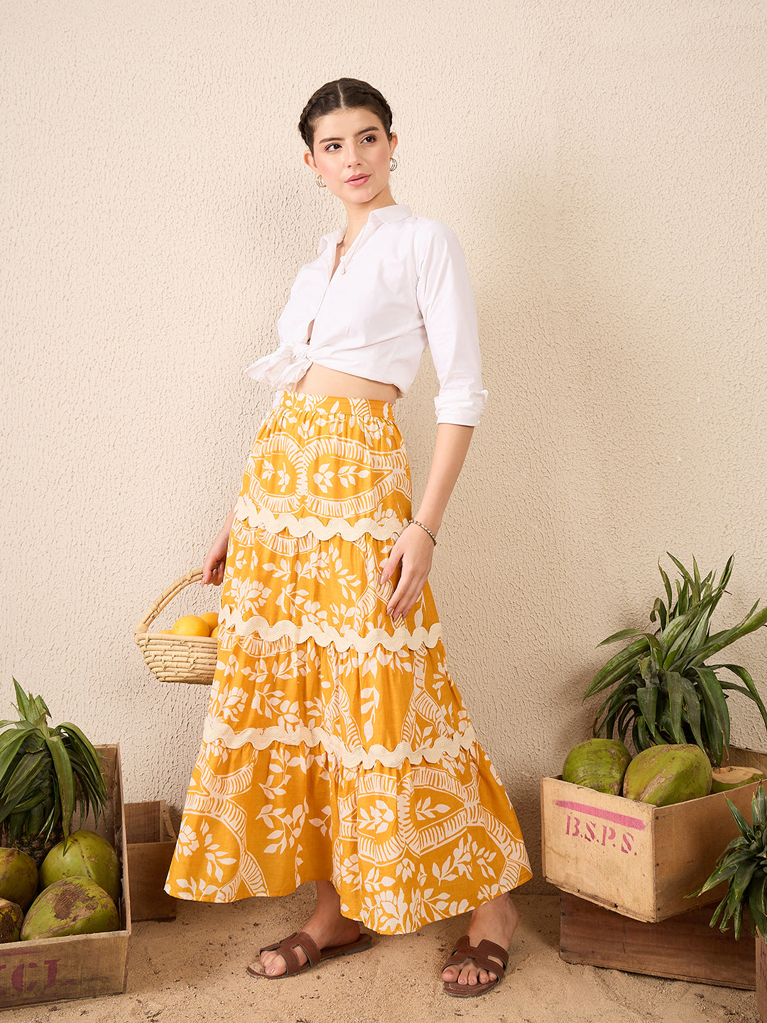 Ric-Rac Cotton Tiered Maxi Skirt - Uptownie