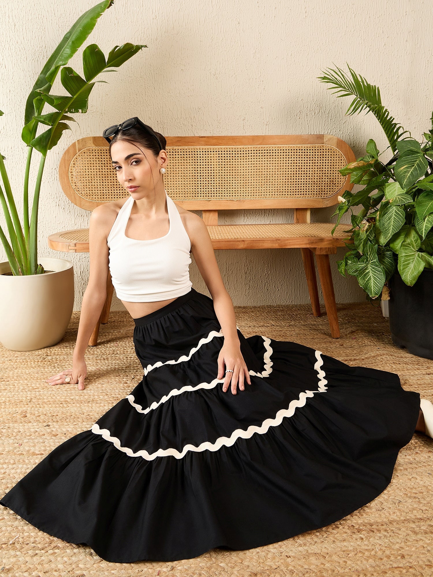 Ric-Rac Cotton Tiered Maxi Skirt