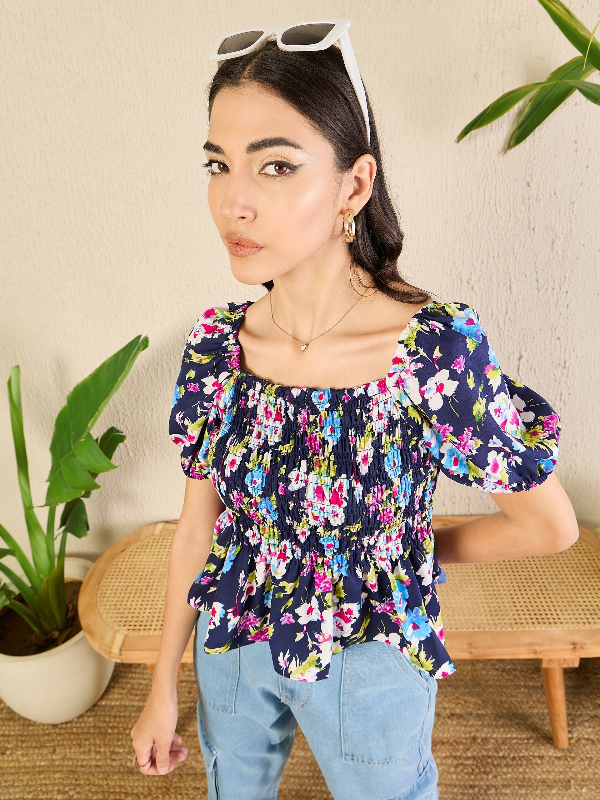 Smocked Peplum Top
