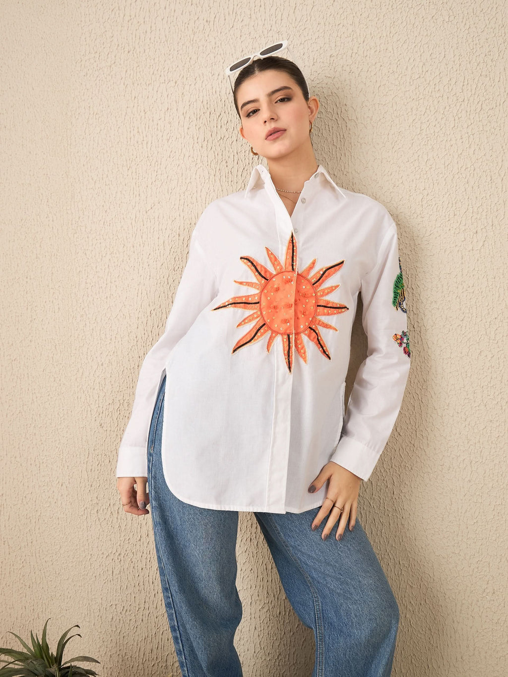 Sun & Dragon Applique Cotton Shirt