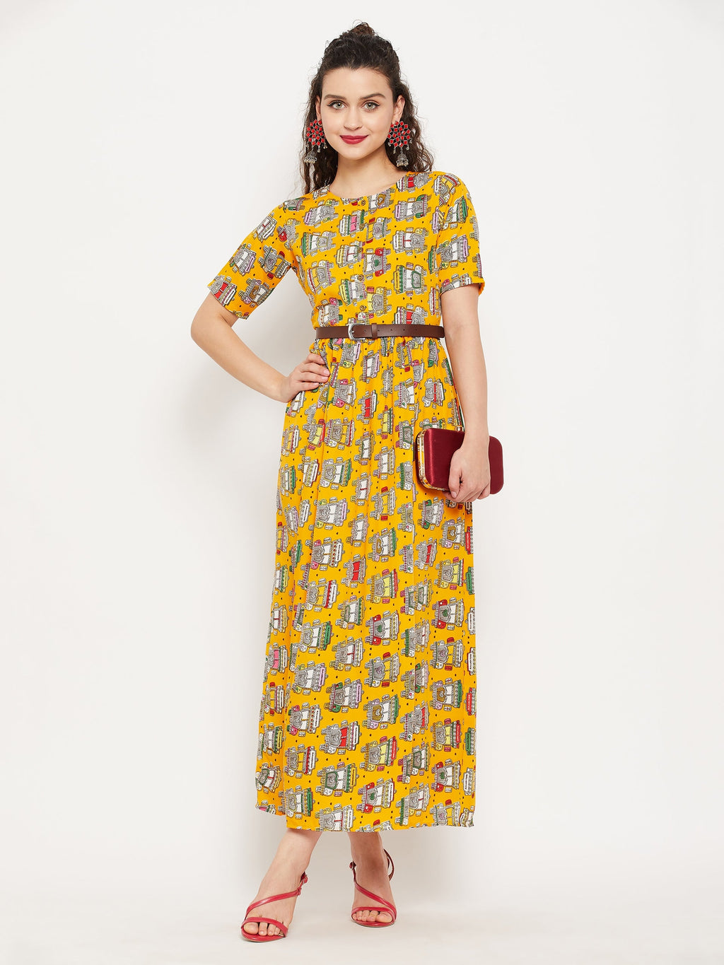 Printed Maxi Dress with Belt