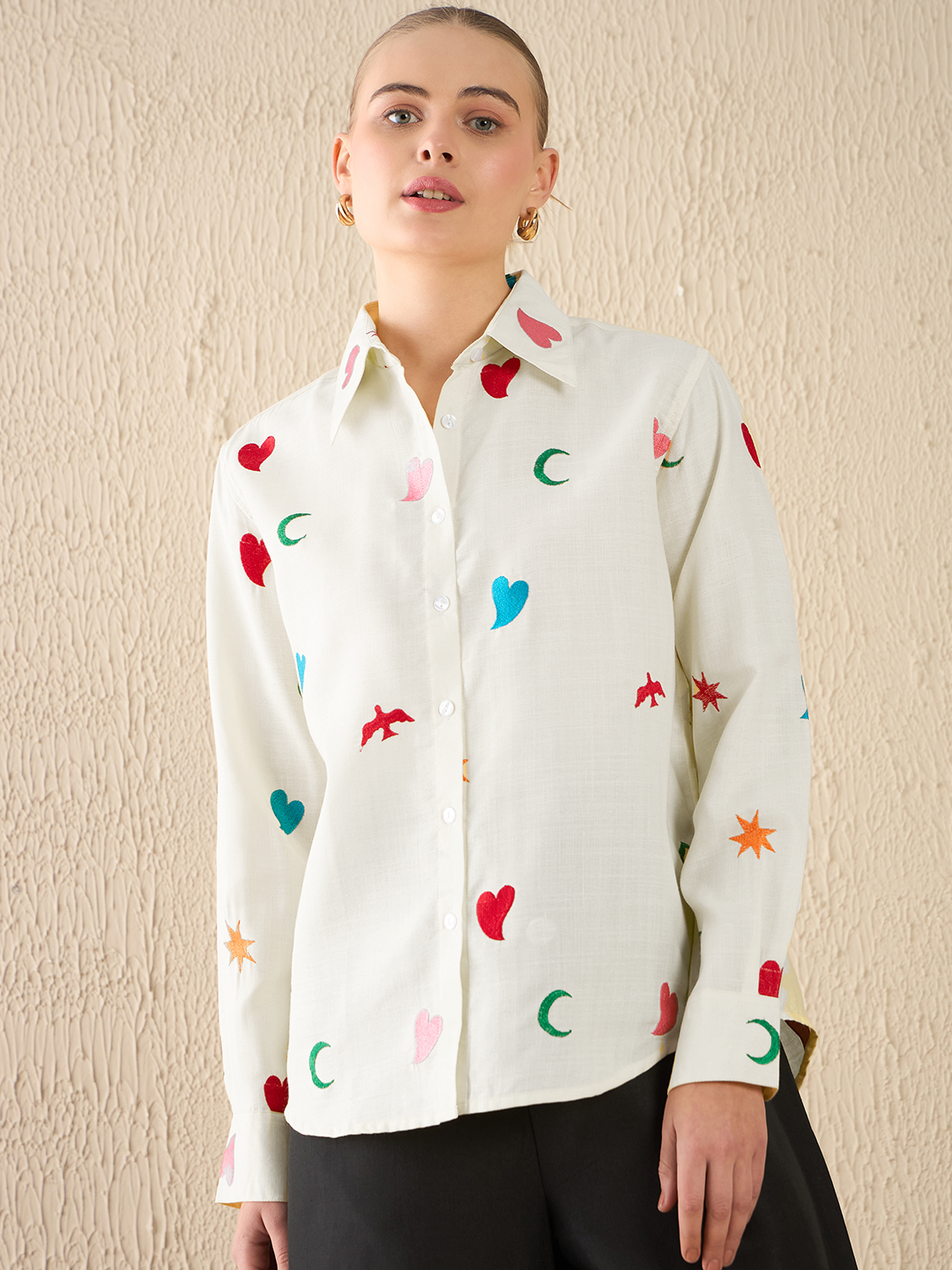 All Over Embroidered Linen Shirt