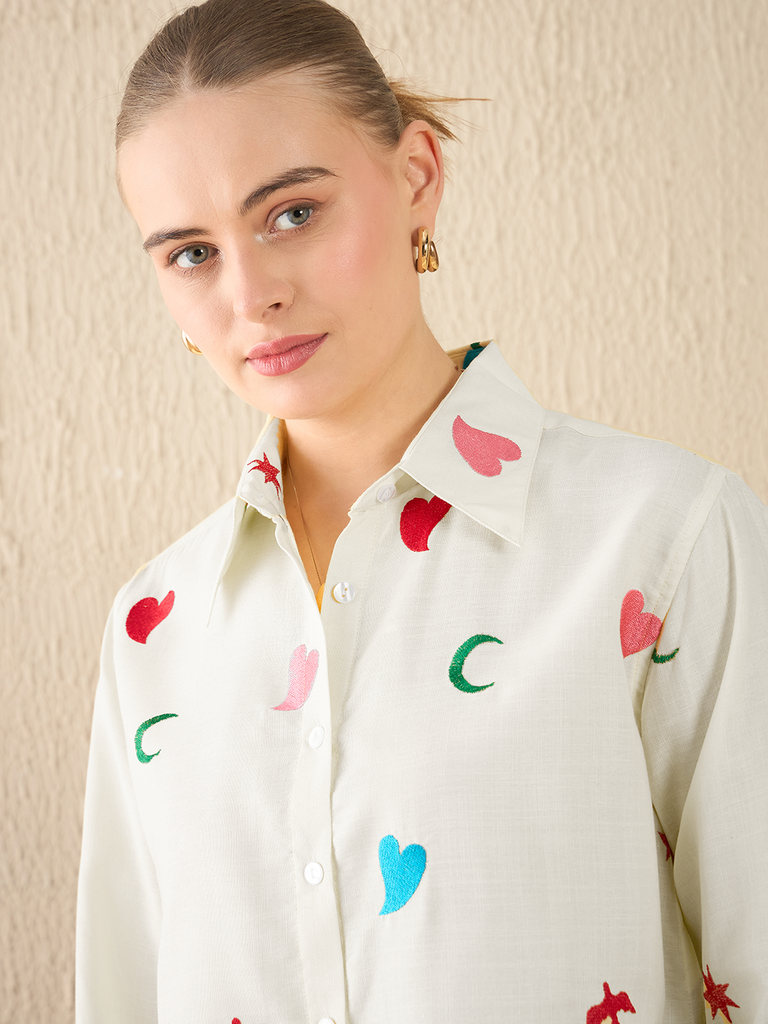All Over Embroidered Linen Shirt