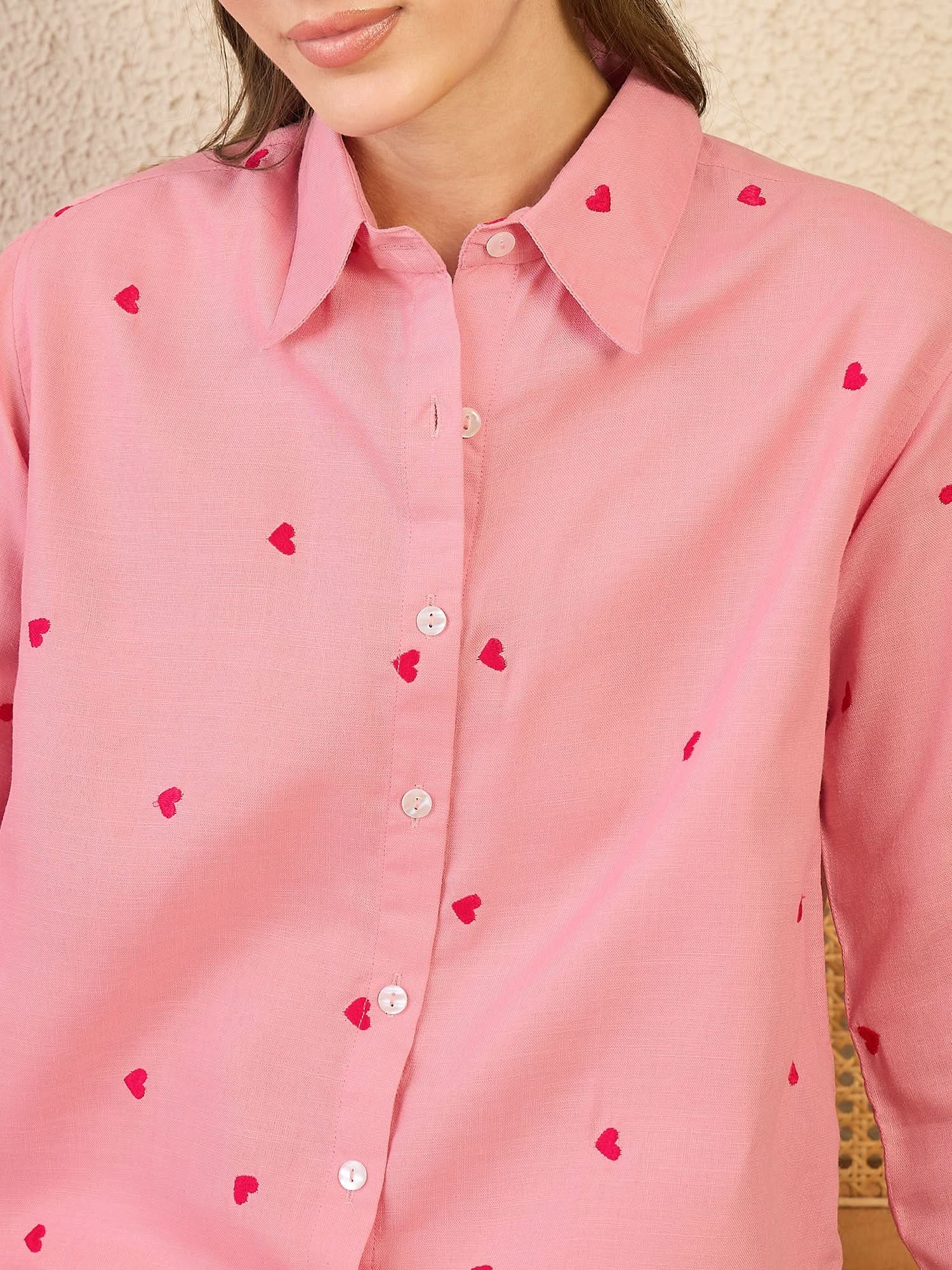 All Over Embroidered Linen Shirt