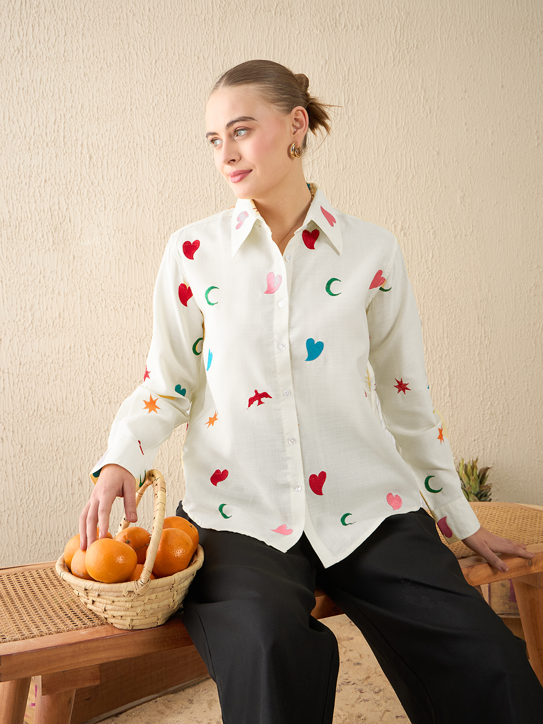 All Over Embroidered Linen Shirt - Uptownie