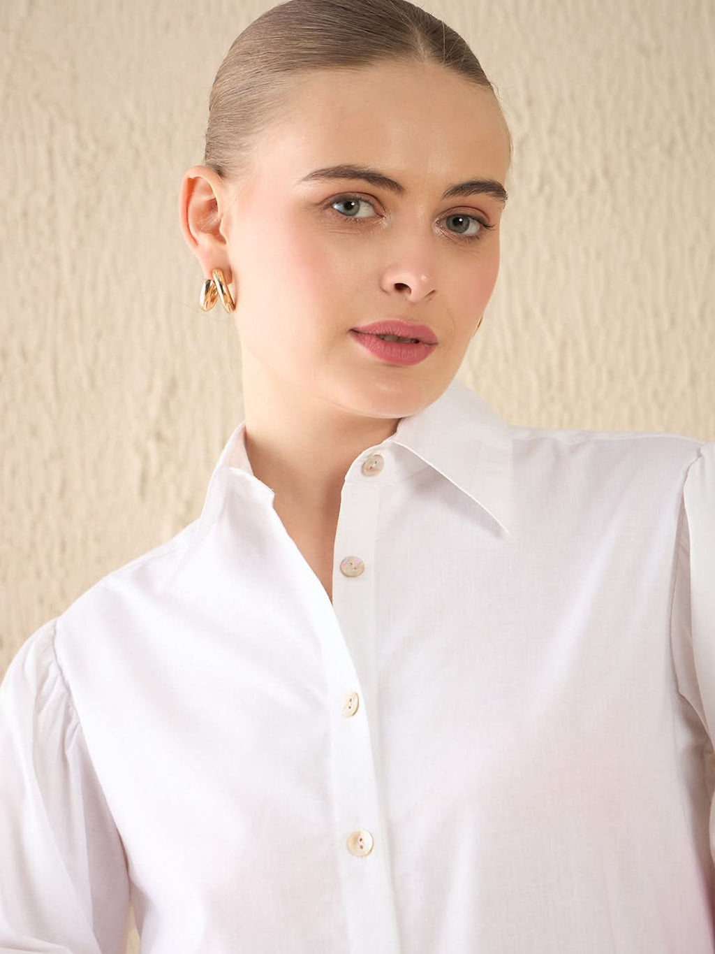 Cotton Embroidered Shirt With Balloon Sleeves