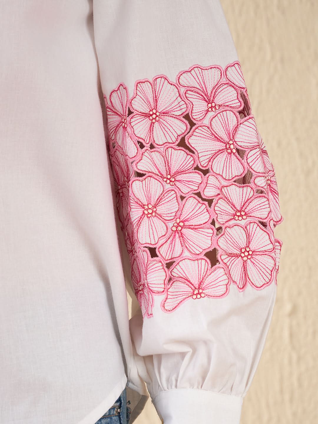 Cotton Embroidered Shirt With Balloon Sleeves