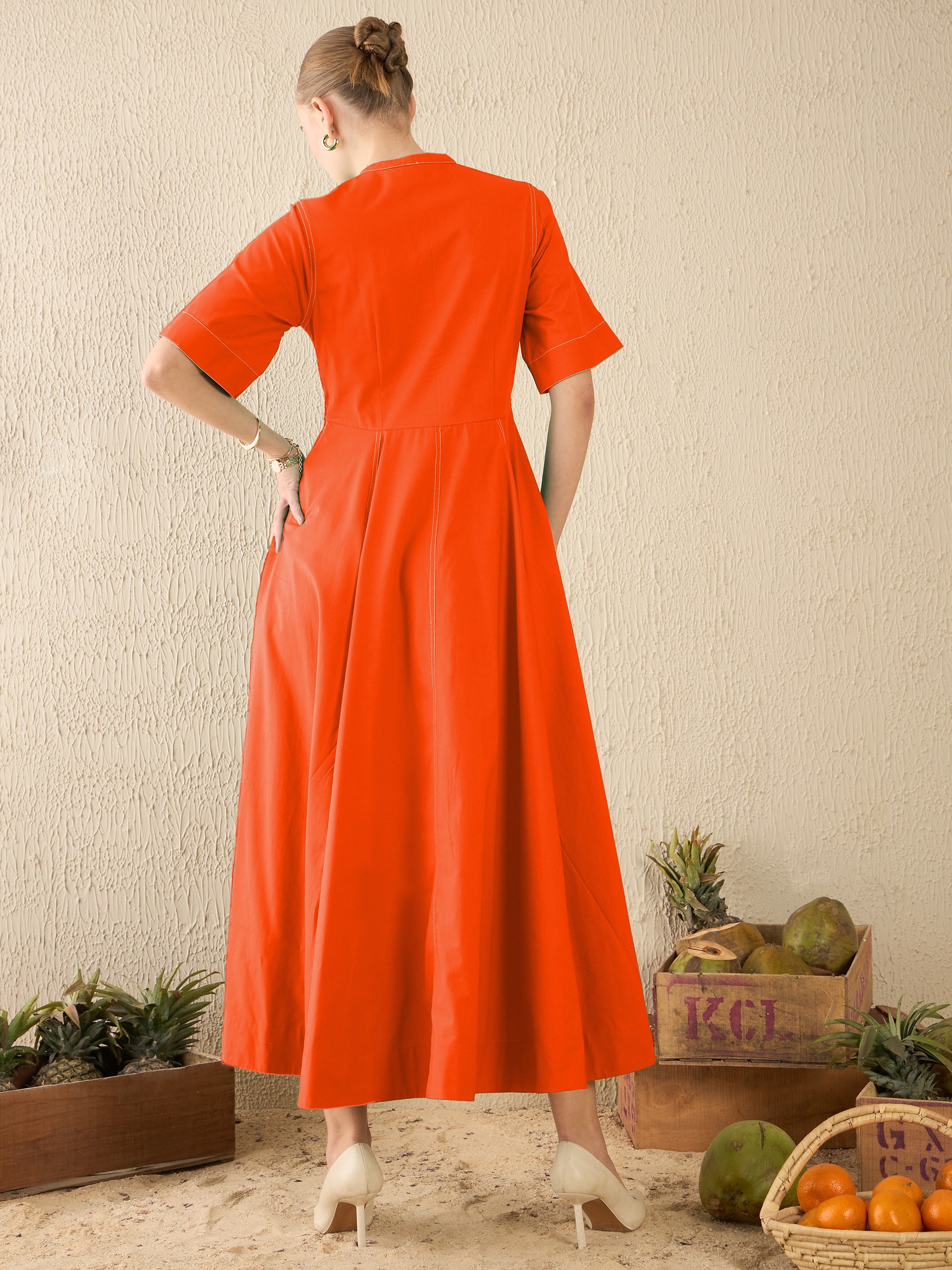 Corset Panelled Cotton Midi Dress