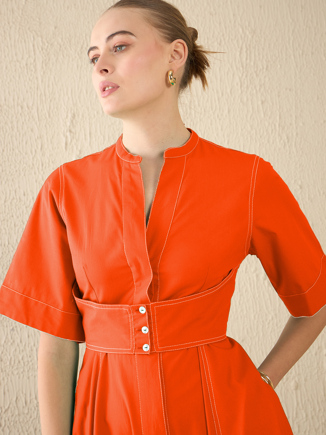 Corset Panelled Cotton Midi Dress