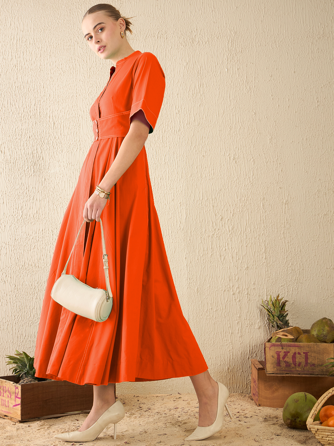 Corset Panelled Cotton Midi Dress