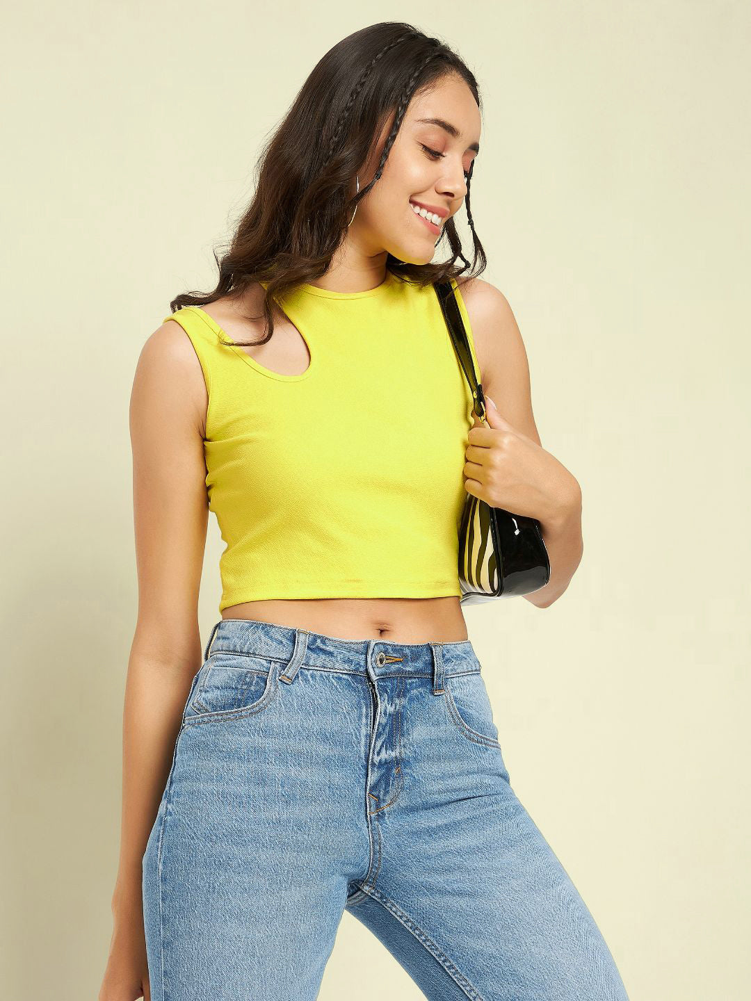 Cotton Stretchable Shoulder Cutout Crop Top - Uptownie