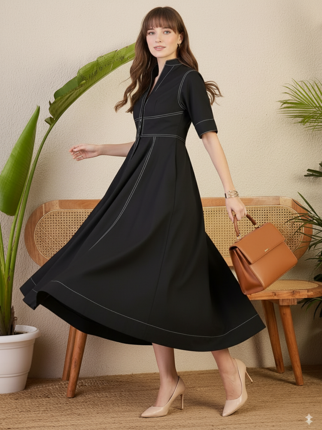 Corset Panelled Cotton Midi Dress