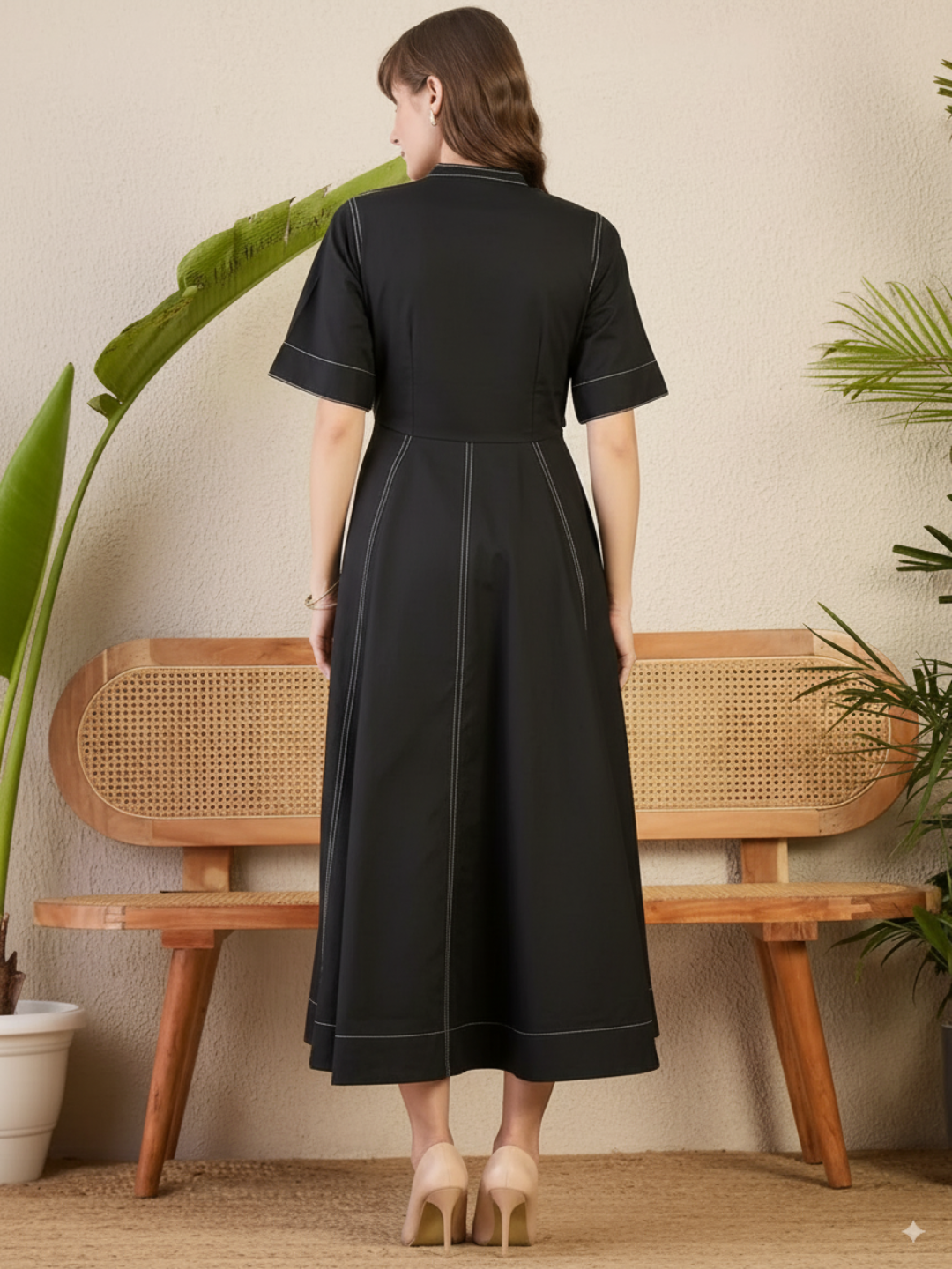 Corset Panelled Cotton Midi Dress
