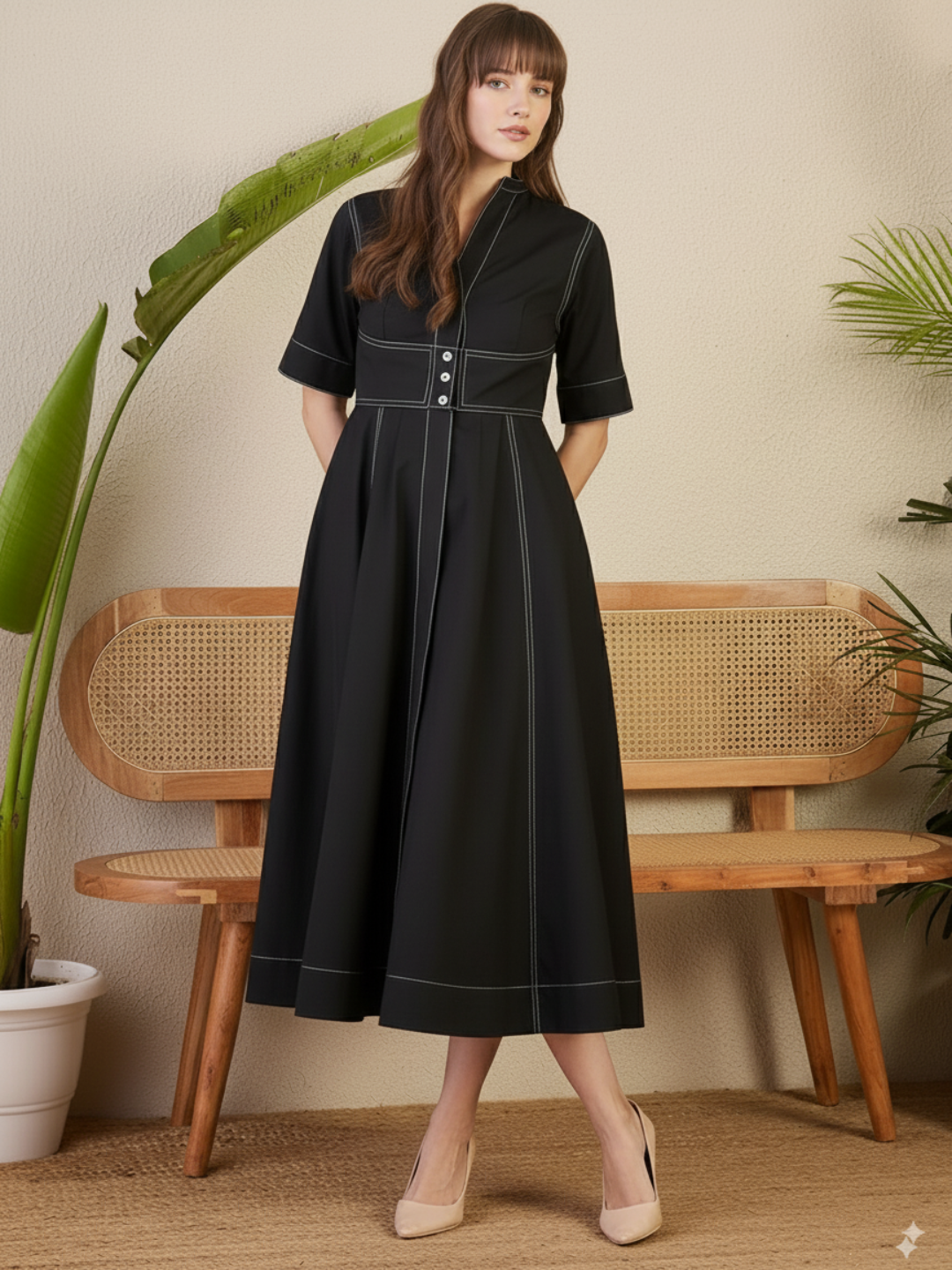 Corset Panelled Cotton Midi Dress