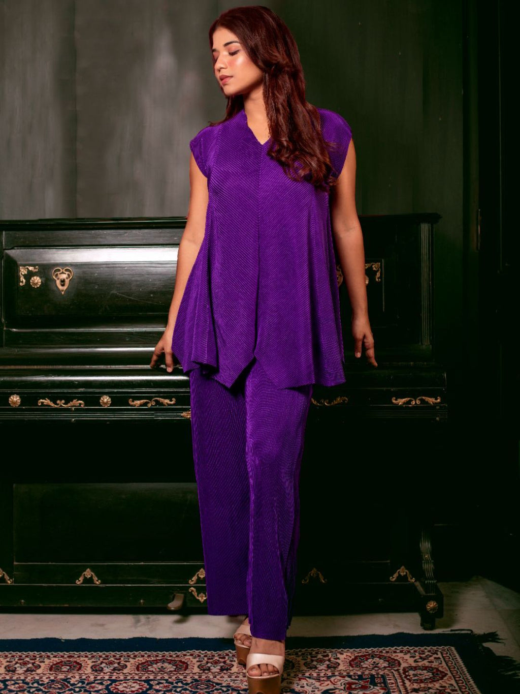 Pleated Pants with a Front Drape