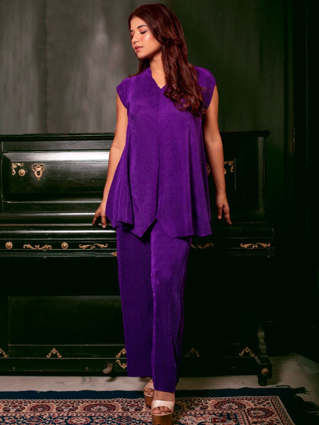 Pleated Pants with a Front Drape