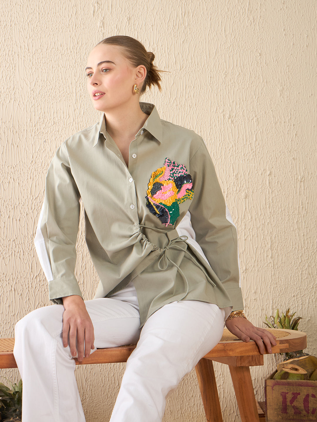 Side Tie-Up Cotton Shirt - Uptownie