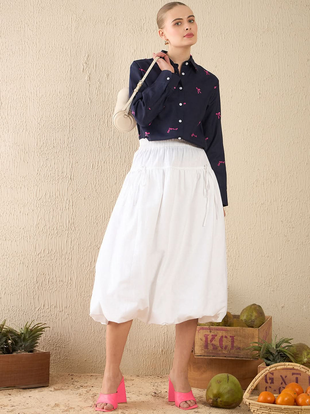Bubble Cotton Midi Skirt - Uptownie
