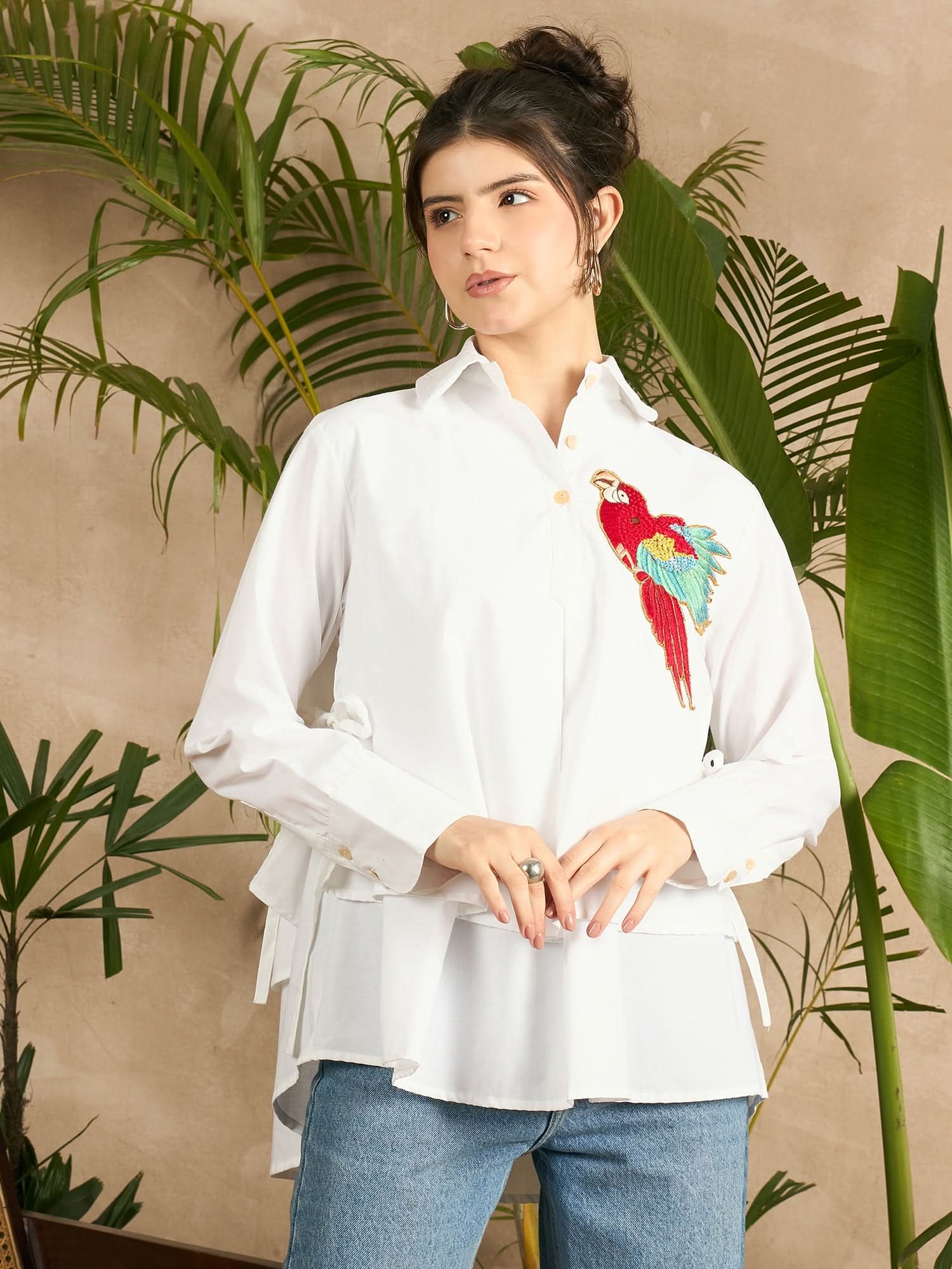 Double Layered Applique Cotton Shirt - Uptownie