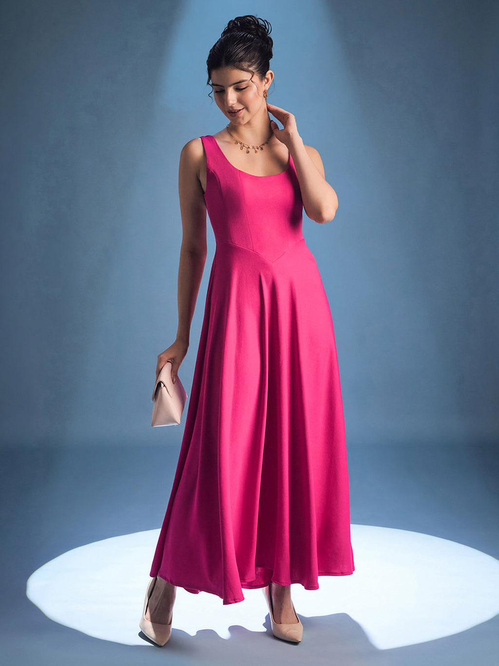 Stretchable Corset Fit & Flare Midi Dress