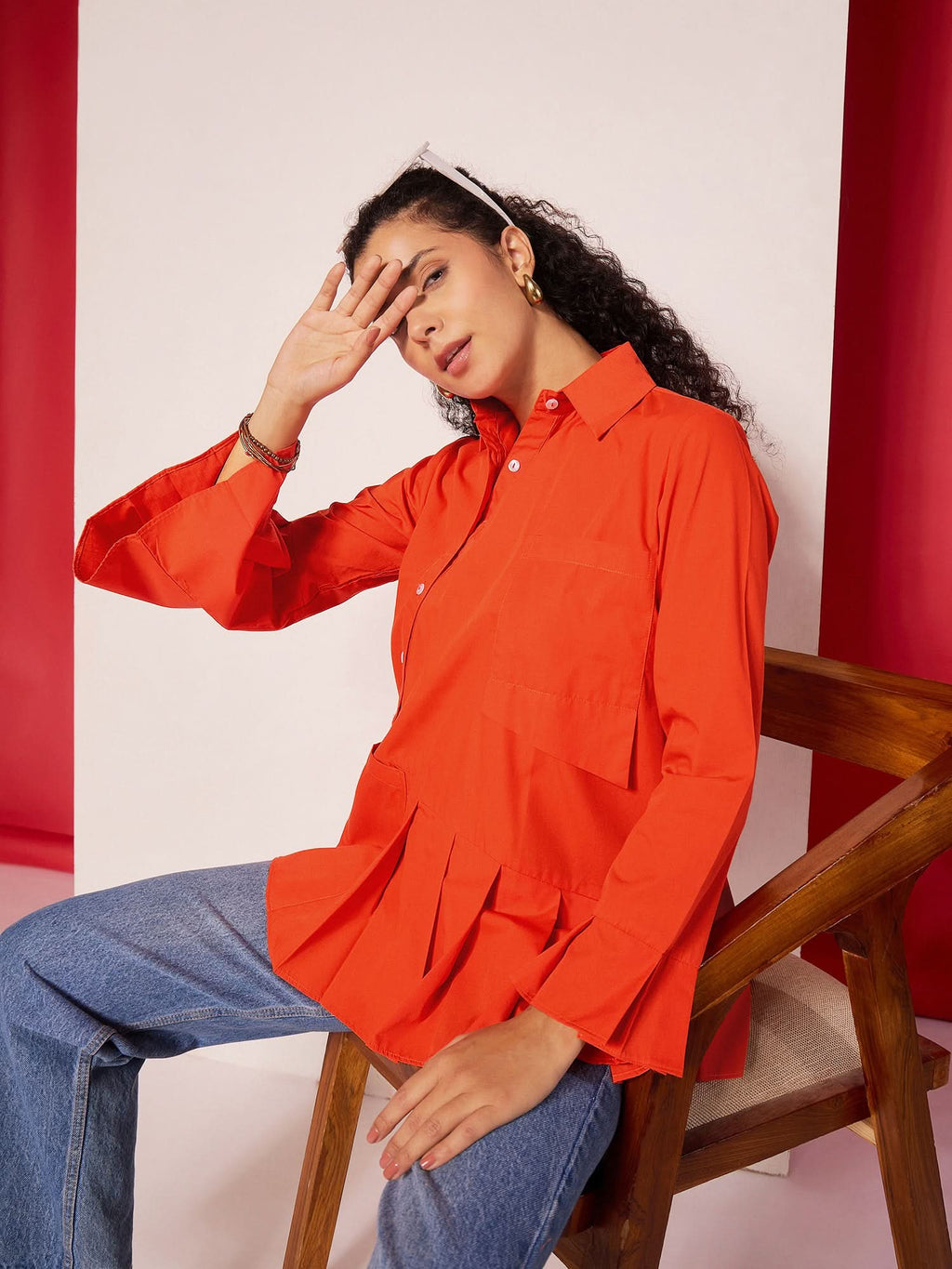 Asymmetric Pleated Cotton Shirt