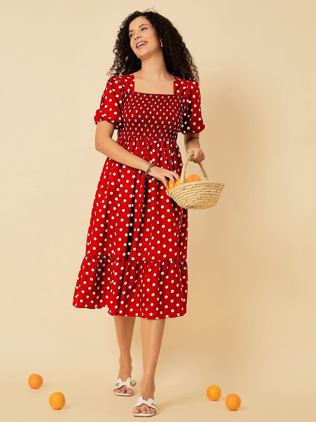 Smocked Tiered Midi Dress - Uptownie