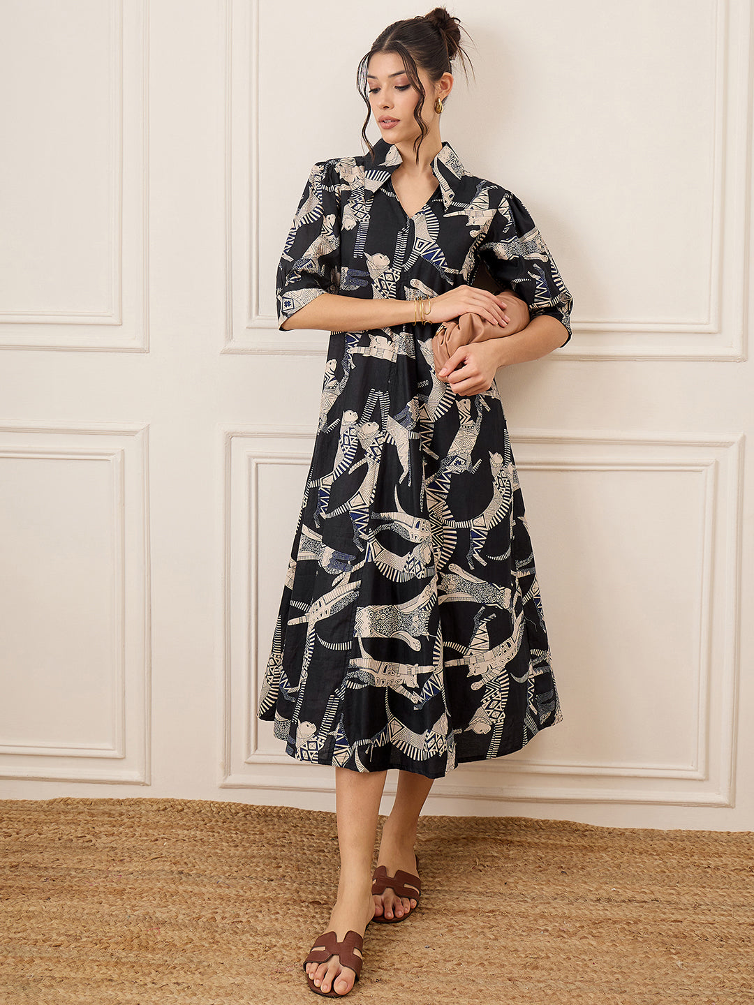Front Pleated Linen Midi Dress - Uptownie
