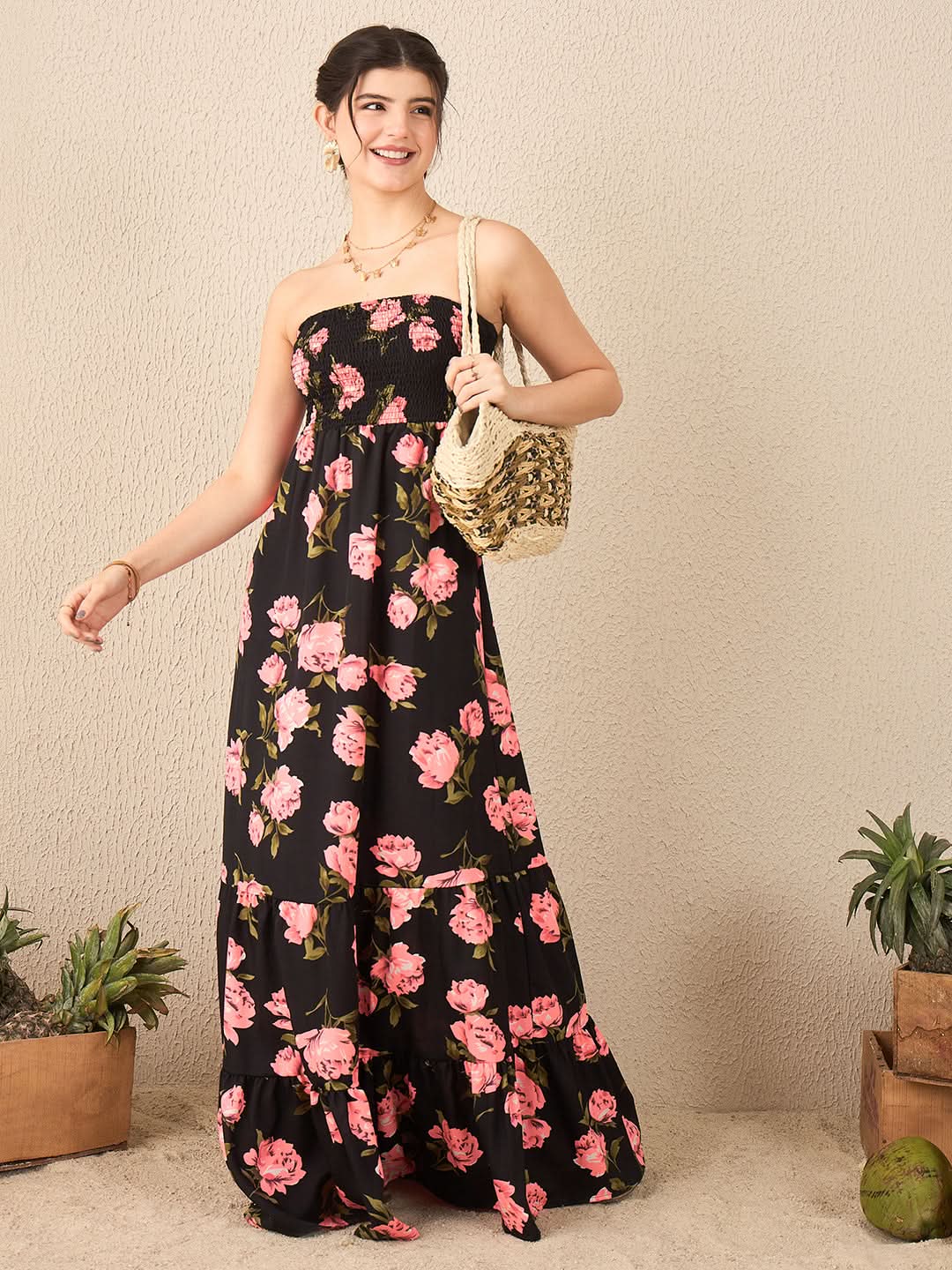 Strapless Smocked Maxi Dress - Uptownie