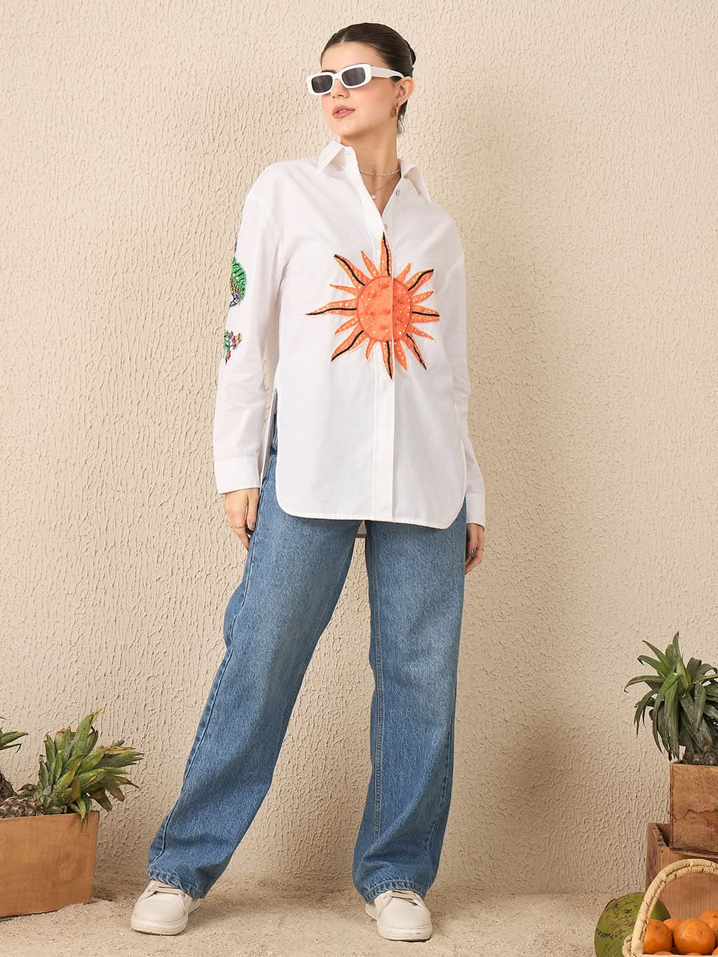Sun & Dragon Applique Cotton Shirt