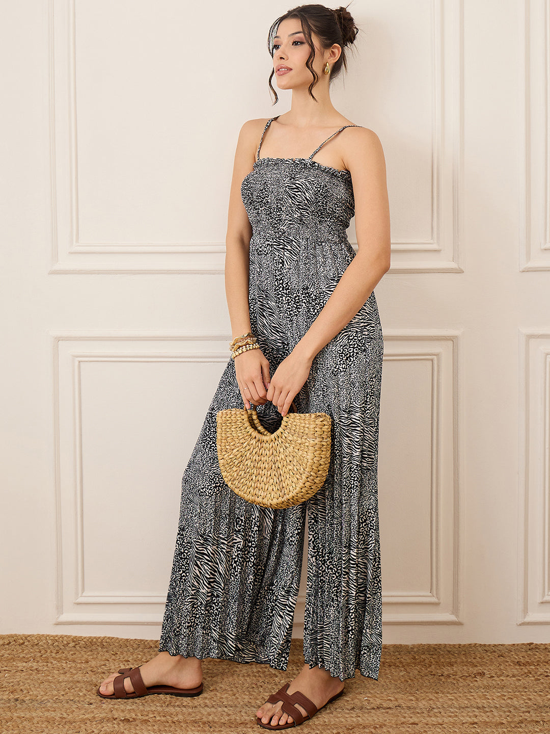 Smocked Maxi Jumpsuit - Uptownie