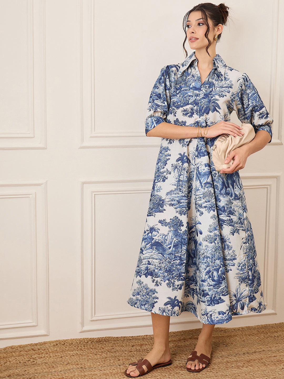Front Pleated Linen Midi Dress - Uptownie