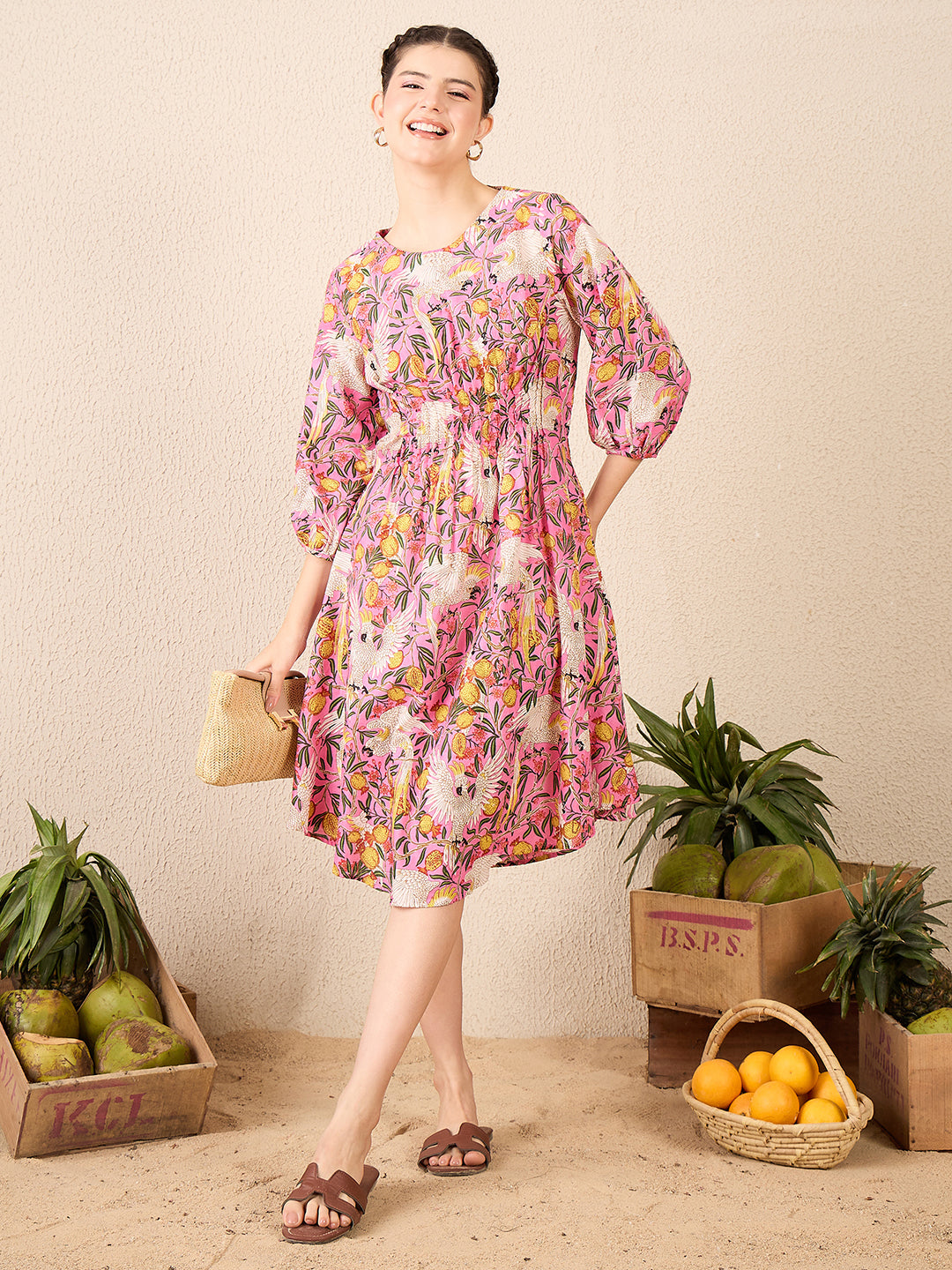Cotton Midi Dress With Pin Tucks