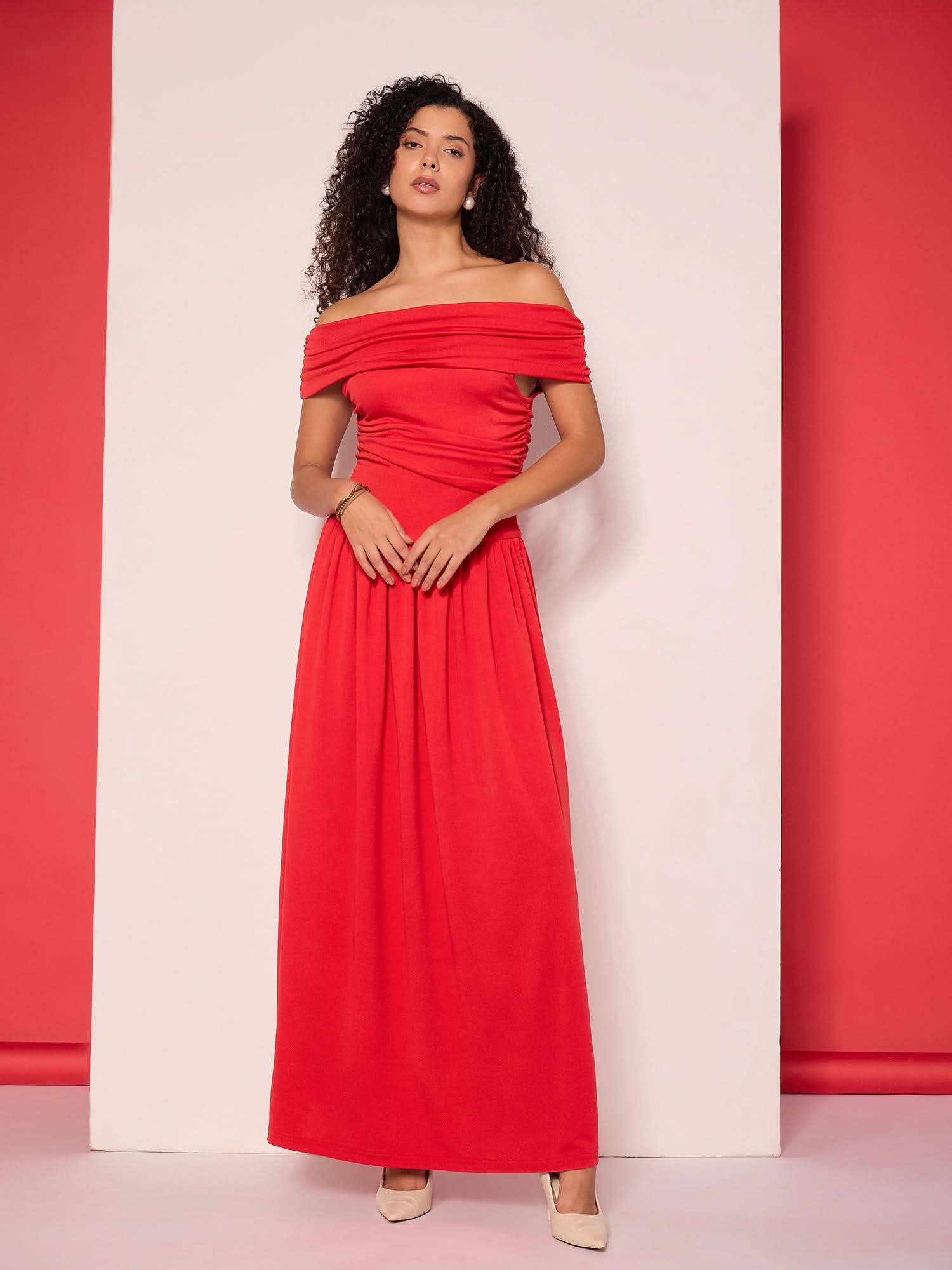 Stretchable Off Shoulder Drop Waist Maxi Dress