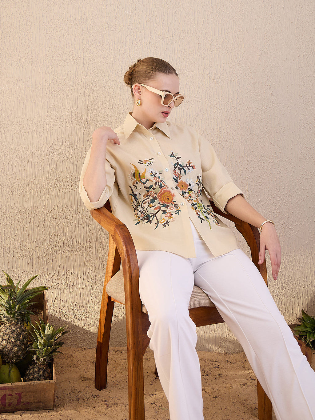 Floral Embroidered Linen Shirt