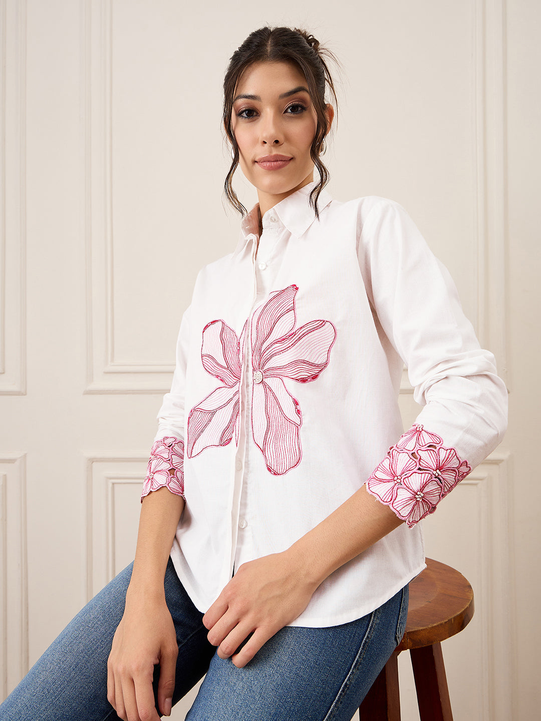Floral Embroidered Full Sleeve Cotton Shirt