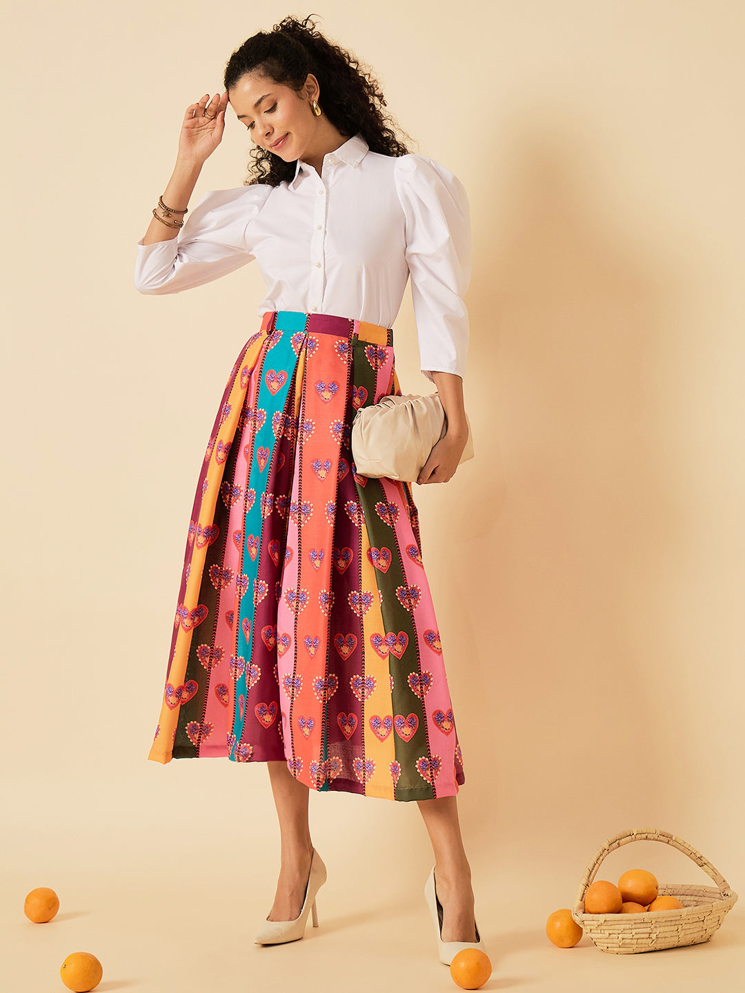 Box Pleated Linen Midi Skirt - Uptownie