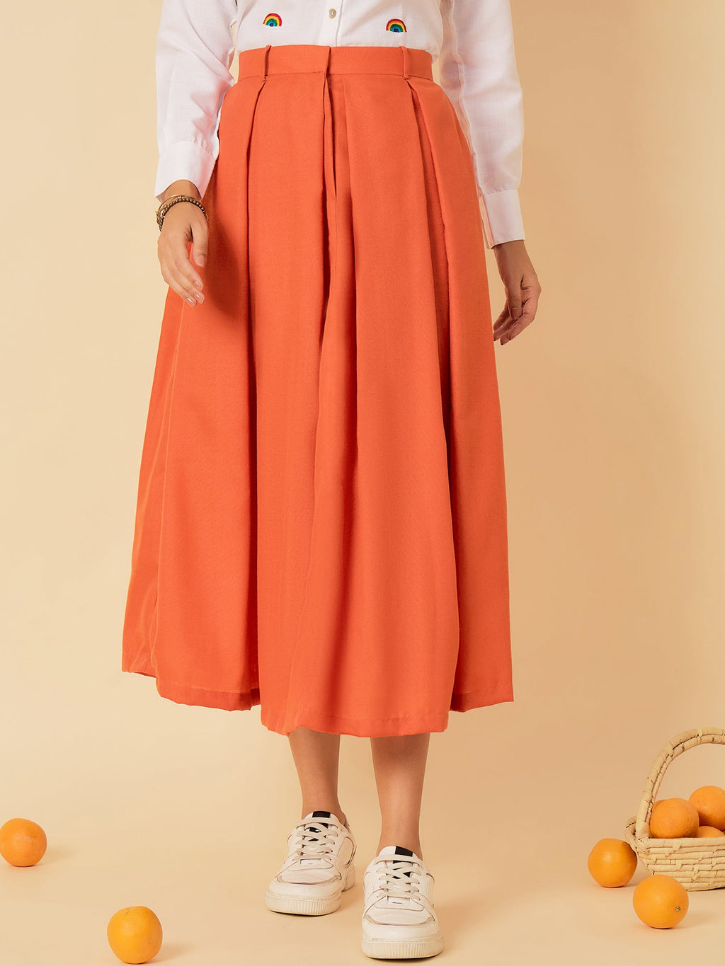 Box Pleated Midi Linen Skirt