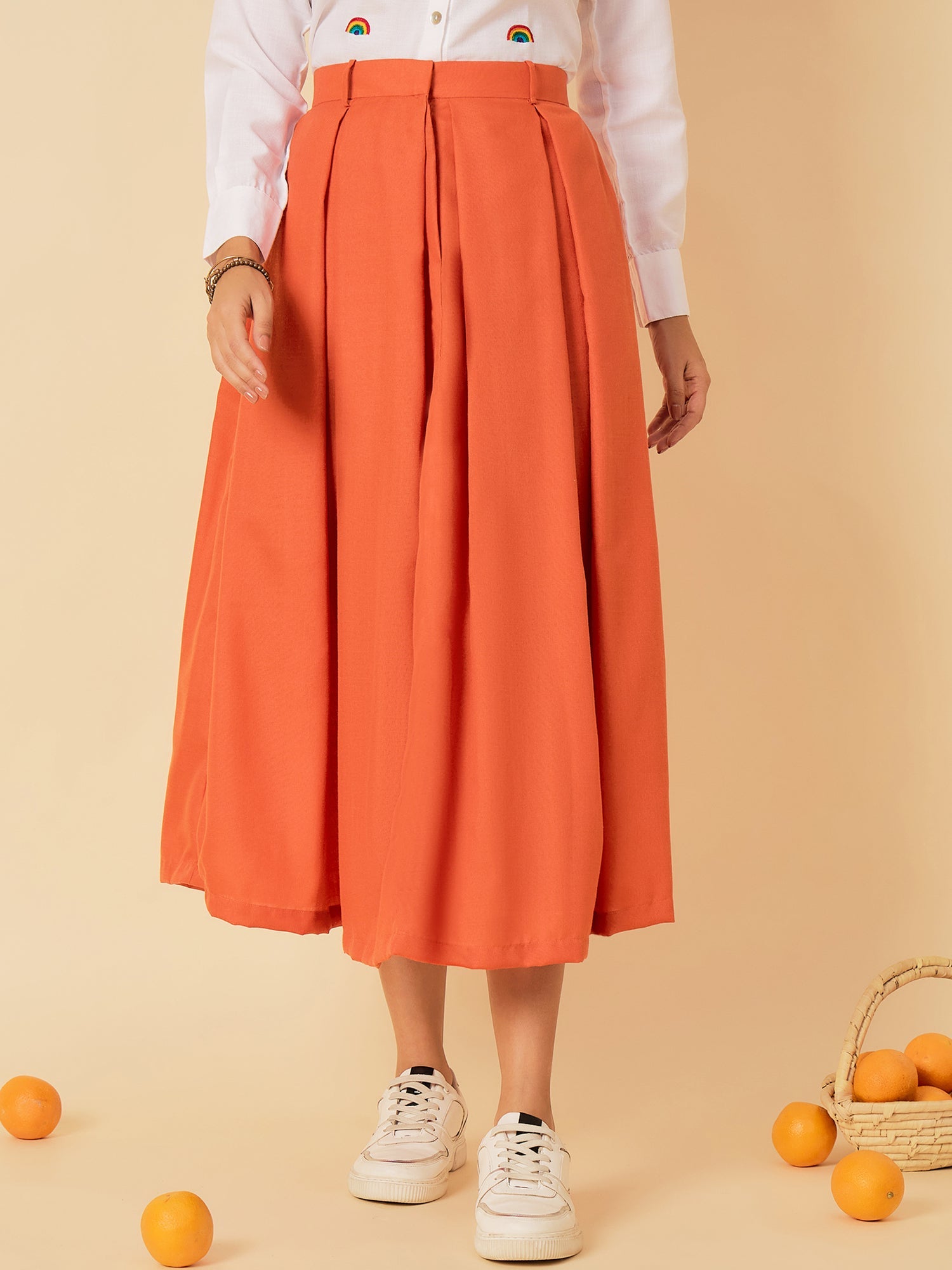 Box Pleated Midi Linen Skirt