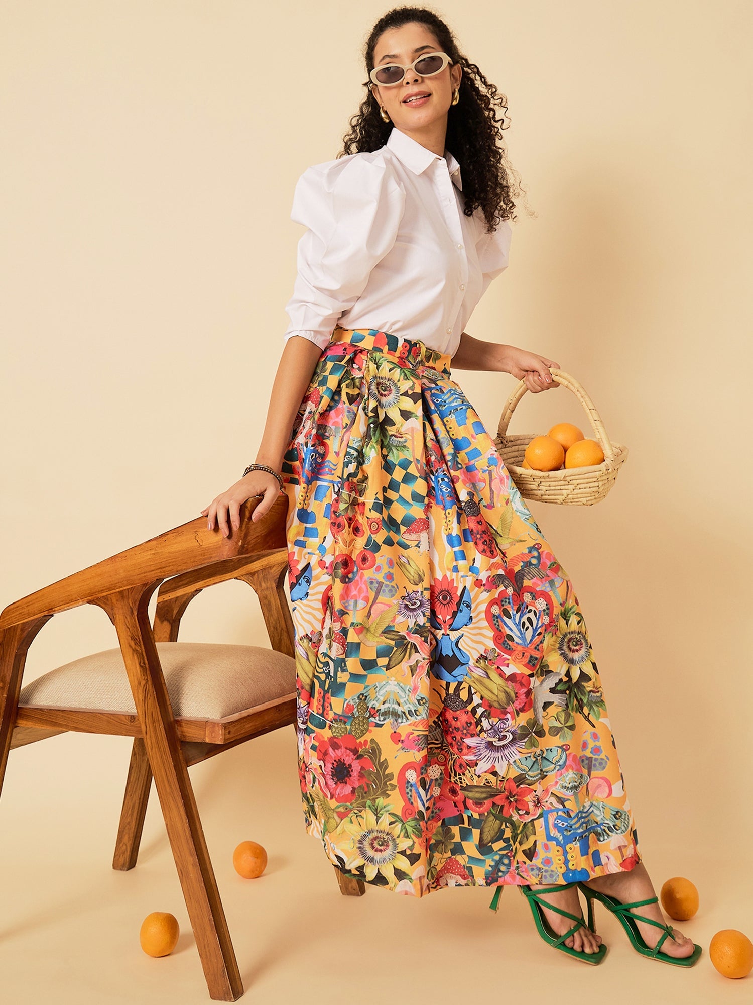 Box Pleated Linen Midi Skirt - Uptownie