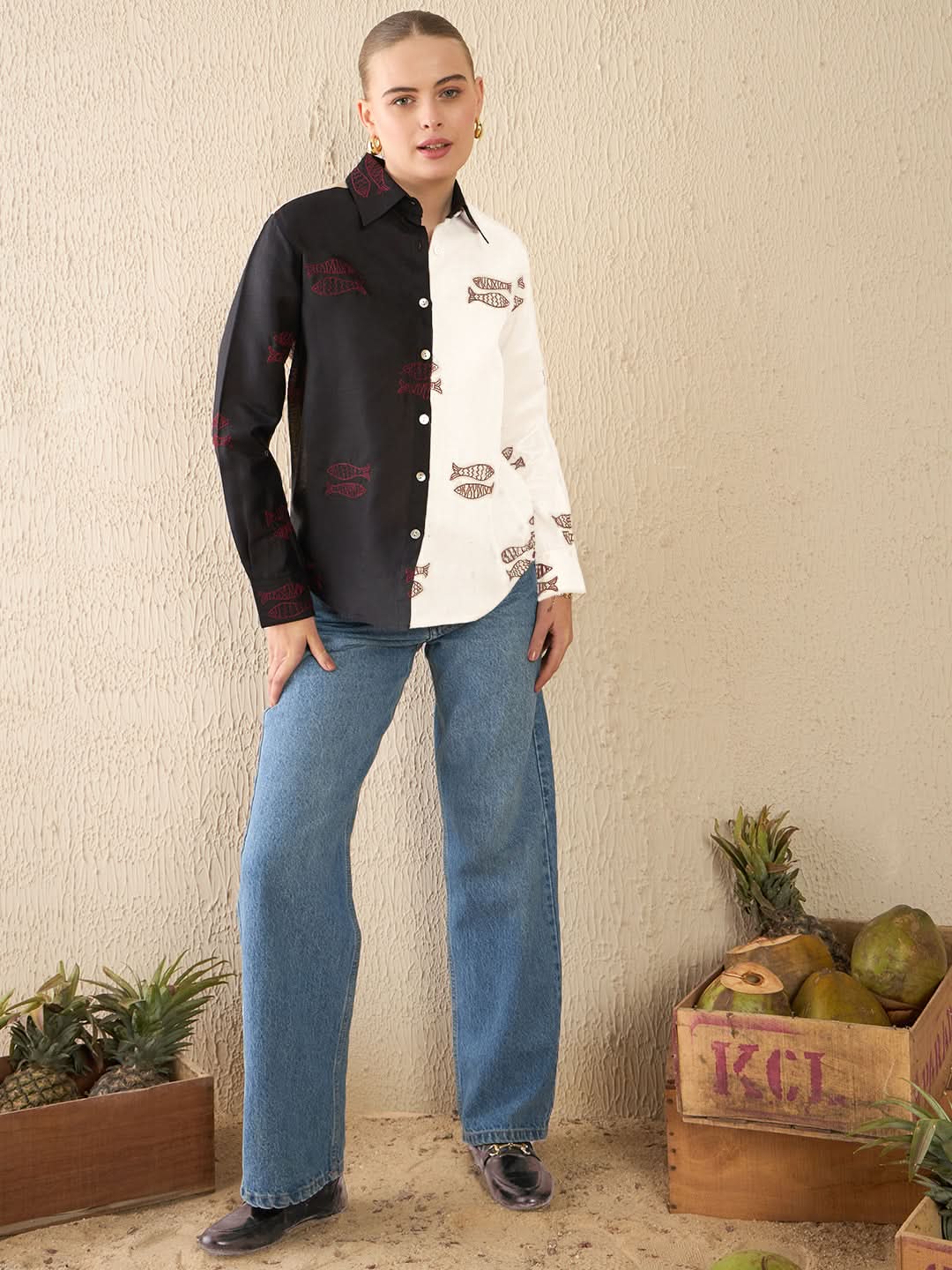 All Over Embroidered Linen Shirt - Uptownie