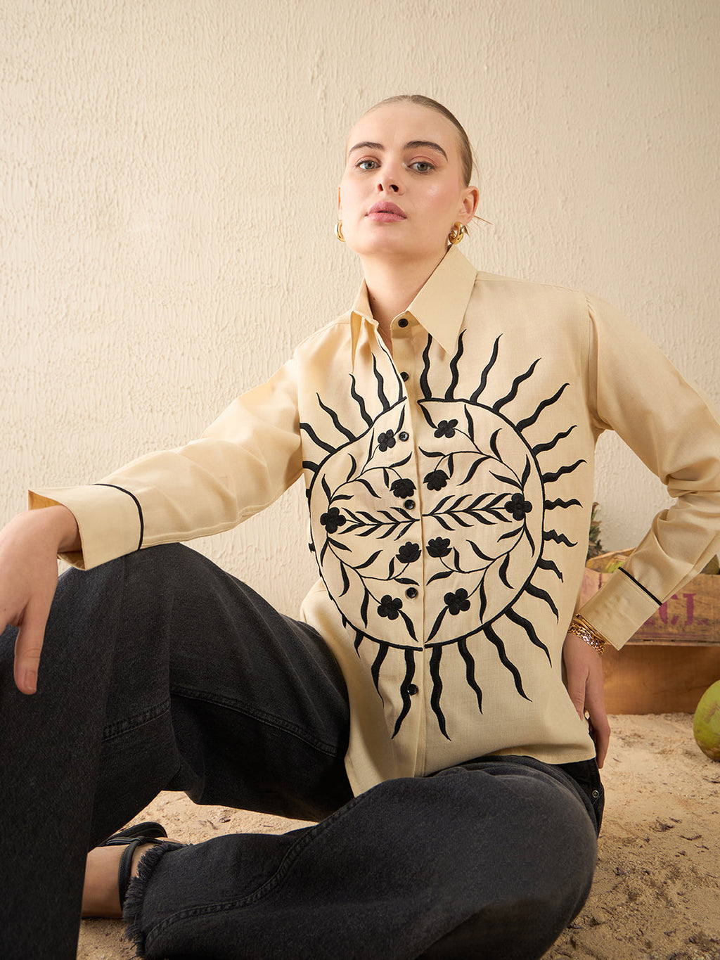 Floral Embroidered Linen Shirt