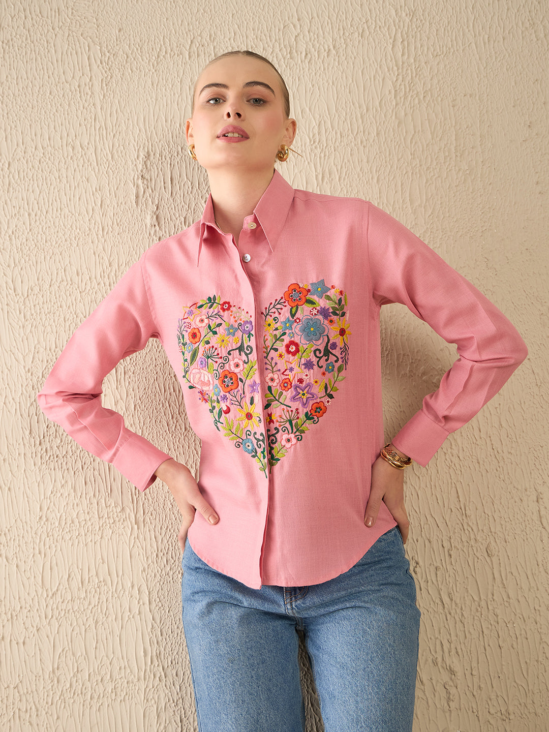 Floral Embroidered Linen Shirt - Uptownie